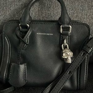 Alexander McQueen mini black leather tote with silver hardware